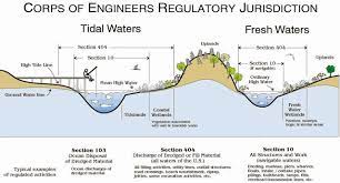 این نمودار صلاحیت سپاه مهندسین ارتش ایالات متحده را بر تخلیه مواد لایروبی یا پر شده در تالاب ها تحت بخش 404 قانون آب پاک نشان می دهد. پوشش تالاب های جدا شده بدون اتصال سطحی به رودخانه ها، دریاچه ها یا بندرها کمتر مشخص است